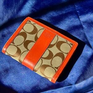 Coach Vintage Signature C Kiss-Lock Wallet, Orange Leather
